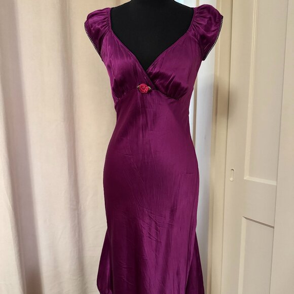 Betsey Johnson Dresses & Skirts - Vintage Betsey Johnson 90s/Y2K Fuschia silk bias cut milkmaid dress